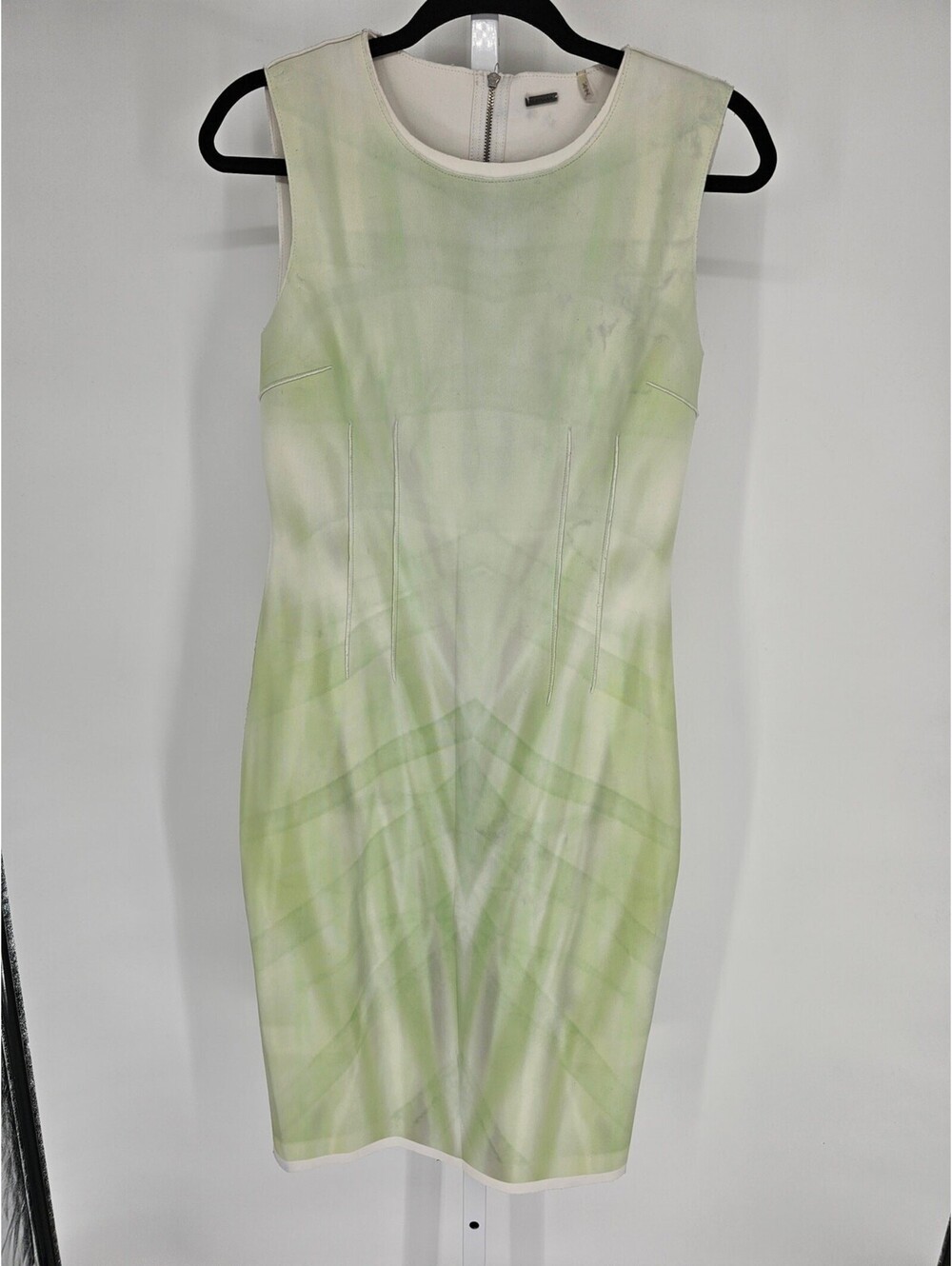 Tahari Womens Sz 6 Midi Length Sheath Dress Bright Green White Sleeveless